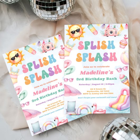 Editable Summer Splish Splash 3rd Birthday Party Kaart