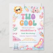 Editable Summer Two Cool 2nd Birthday Party Kaart (Voorkant)