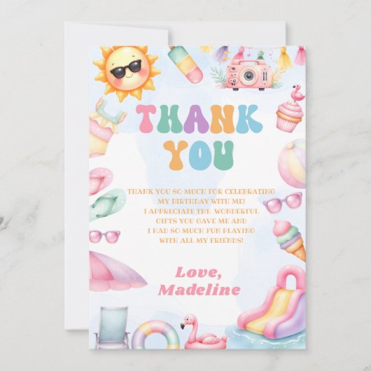 Editable Summer Waterslide Birthday Party Bedankkaart (Voorkant)