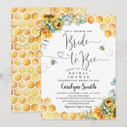 Editable Sunflower Bride to Bee Vrijgezellenfeest Kaart (Voorkant / Achterkant)