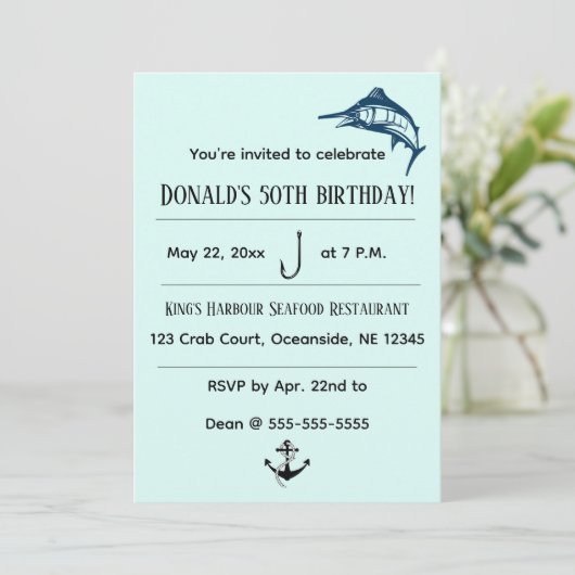 Editable Szwaardvis Nautical Birthday Kaart (Staand voorkant)