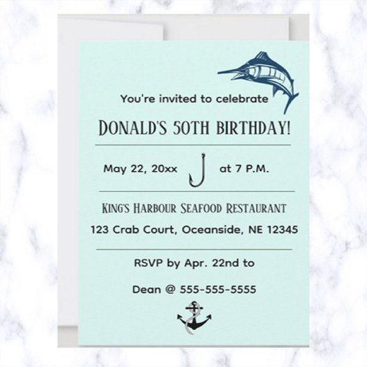 Editable Szwaardvis Nautical Birthday Kaart