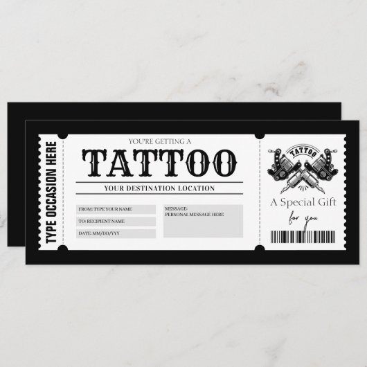 EDITABLE Tattoo Get Inked Cadeaubonkaart Cadeaubon Kaart (Voorkant / Achterkant)