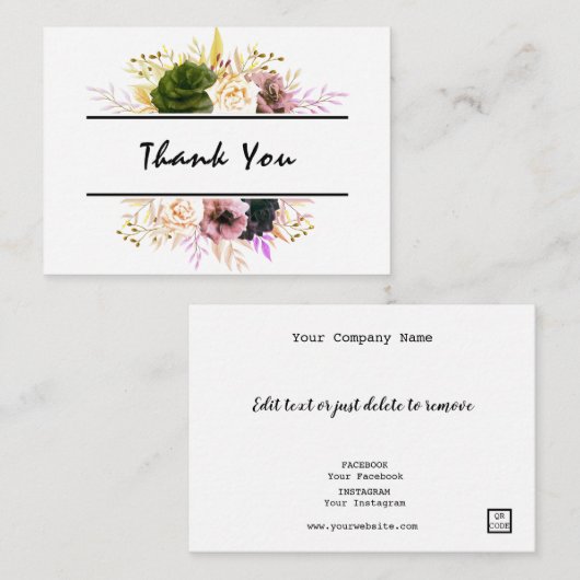 Editable Text Floral Dank u, Welkom, Home gemaakt Notitiekaartje (Voorkant / Achterkant)