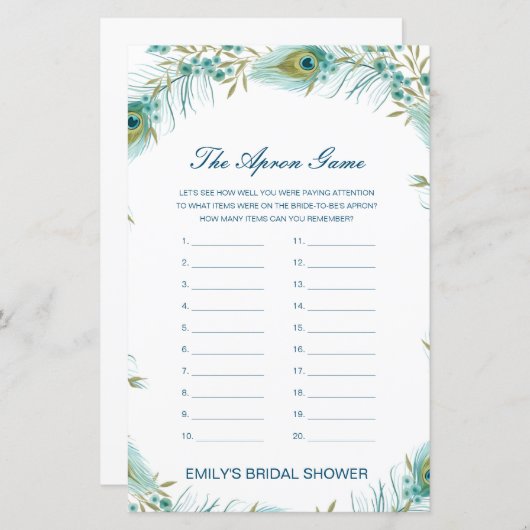 Editable The Apron Game Bridal Shower Game (Voorkant / Achterkant)