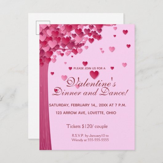 Editable Tree of Hearts Invitation Uitnodiging Briefkaart (Voorkant / Achterkant)