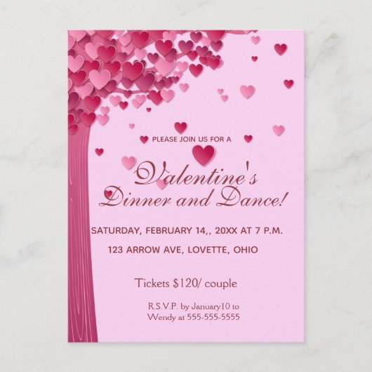 Editable Tree of Hearts Invitation Uitnodiging Briefkaart (Voorkant)