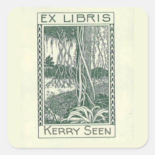 Editable Trees in a Forest Bookplate Vierkante Sticker (Voorkant)