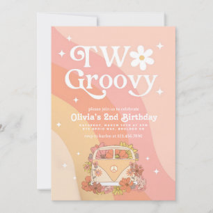 EDITABLE TWEE Groovy Verjaardag Uitnodiging, Girl  Kaart