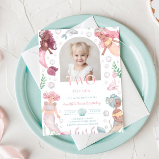 Editable Two The Sea Mermaid Invite Girl Printable Kaart