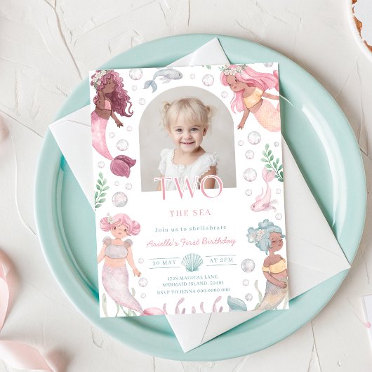 Editable Two The Sea Mermaid Invite Girl Printable Kaart