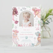 Editable Two The Sea Mermaid Invite Girl Printable Kaart (Staand voorkant)