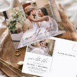 Editable Typography Save the Date Photo Minimalist Briefkaart<br><div class="desc">Het huwelijk bewaart de Kaarten van de Datum die een foto op de voor en rug hebben. Sparen de kaarten van de Datum bevatten een moderne hand geschreven kromme manuscripttypografie die elegant,  eenvoudig en modern zijn om na u minimalistische eenvoudige trouwdag te gebruiken viering.</div>