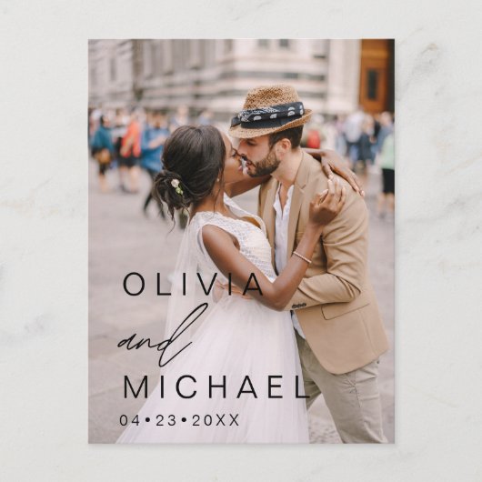 Editable Typography Save the Date Photo Minimalist Briefkaart (Voorkant)