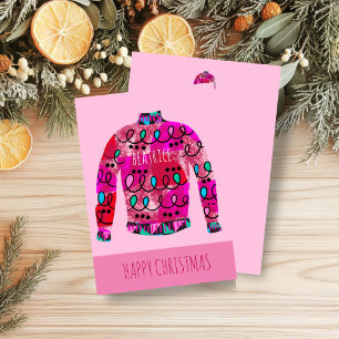 Editable Ugly KerstSweater Pink Holiday Kaart