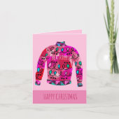 Editable Ugly KerstSweater Pink Holiday Kaart (Voorkant)