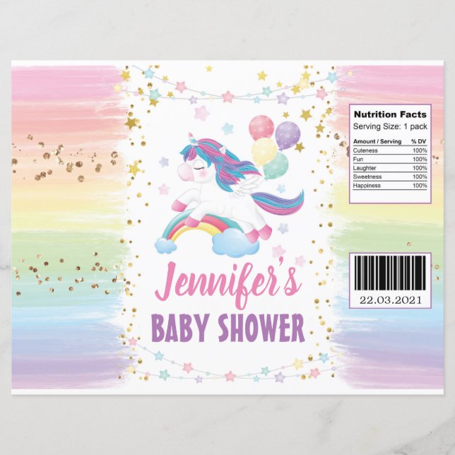 Editable Unicorn Baby shower Chip Bag Wrapper (Voorkant)
