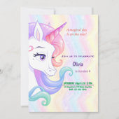 Editable Unicorn Birthday Invitation Kaart (Voorkant)