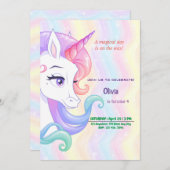 Editable Unicorn Birthday Invitation Kaart (Voorkant / Achterkant)