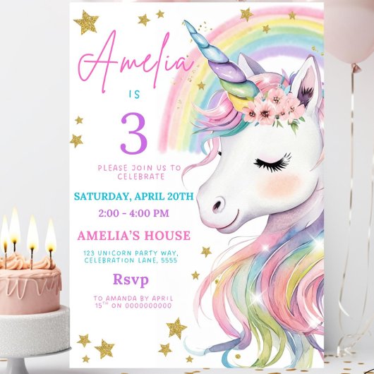 Editable Unicorn Birthday Invitation Magical Paste Kaart