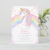 Editable Unicorn Birthday Invitation | Pastel Rain Kaart (Staand voorkant)