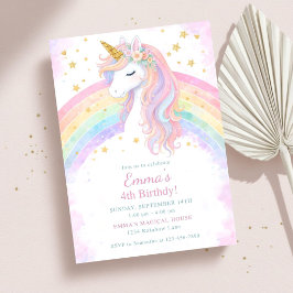 Editable Unicorn Birthday Invitation | Pastel Rain Kaart