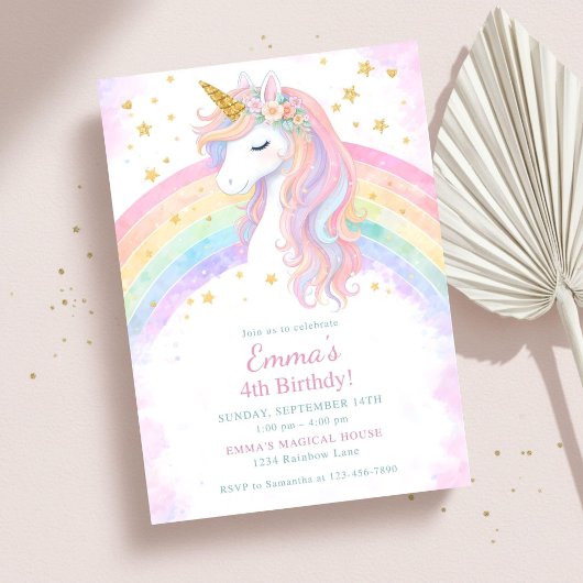 Editable Unicorn Birthday Invitation | Pastel Rain Kaart
