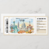 Editable USA Trip Boarding Pass Ticket Kaart (Voorkant / Achterkant)