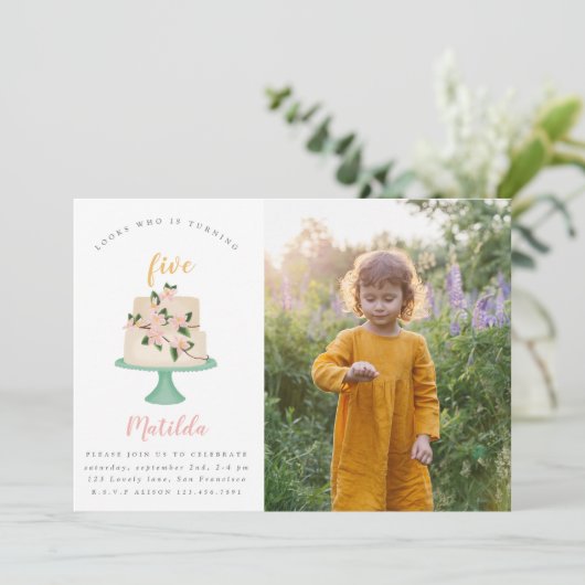 editable verjaardagstaart foto - uitnodiging (Staand voorkant)