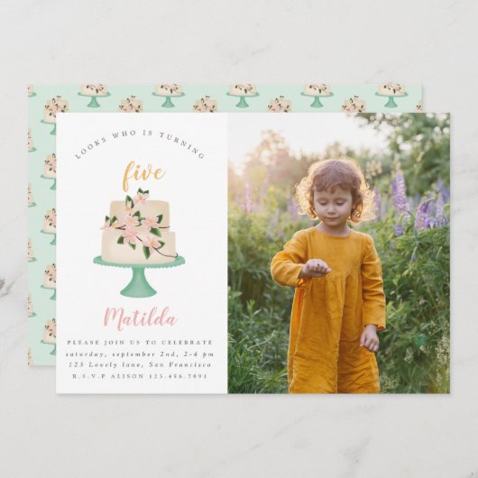 editable verjaardagstaart foto - uitnodiging (Voorkant / Achterkant)