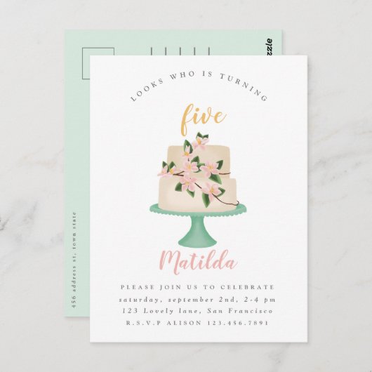 editable verjaardagstaart uitnodiging (Voorkant / Achterkant)