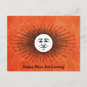 Editable Vintage Celestial Oranje Sun Rays Briefkaart