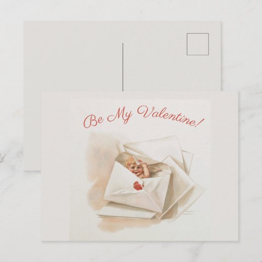 Editable Vintage Cherub Peeking Valentijn Briefkaart (Voorkant / Achterkant)