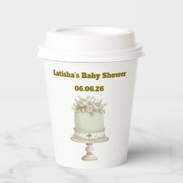 Editable Vintage Neutral Baby Shower  Papieren Bekers