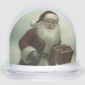 Editable Vintage Santa With A Present Sneeuwbol (Voorkant)