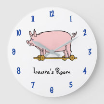 Editable Vintage Toy Pink Pig Pull Toy Wall Clock