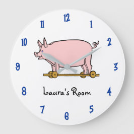 Editable Vintage Toy Pink Pig Pull Toy Wall Clock Grote Klok