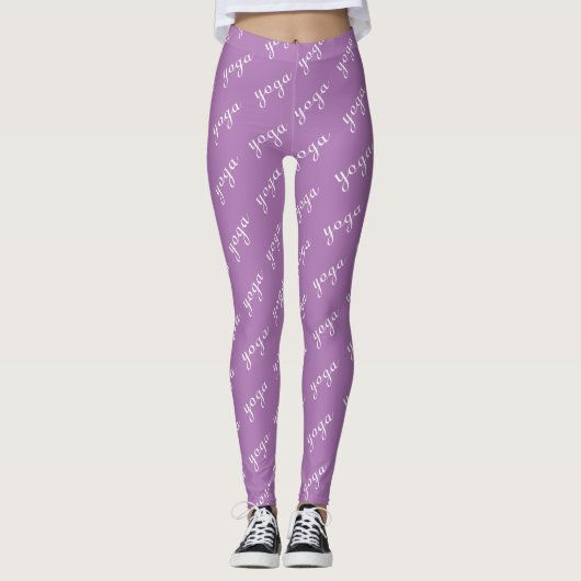 Editable Violet & White Yoga Calligraphy Leggings (Voorkant)