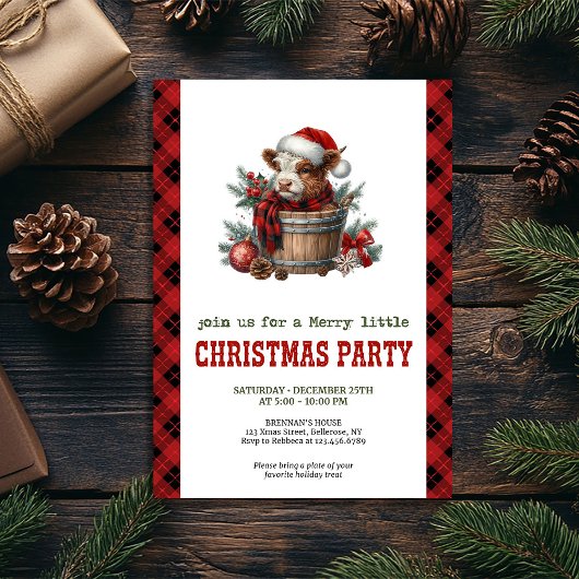 Editable watercolor highland cow holiday invite kaart