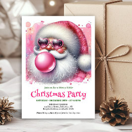 Editable Watercolor Pink Santa Bubble Gum Invite Kaart