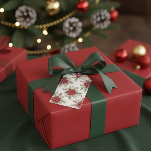 Editable Watercolor Poinsettia Holiday To / From Cadeaulabel