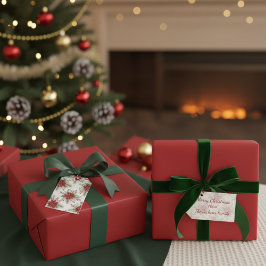 Editable Watercolor Poinsettia Merry Christmas Cadeaulabel