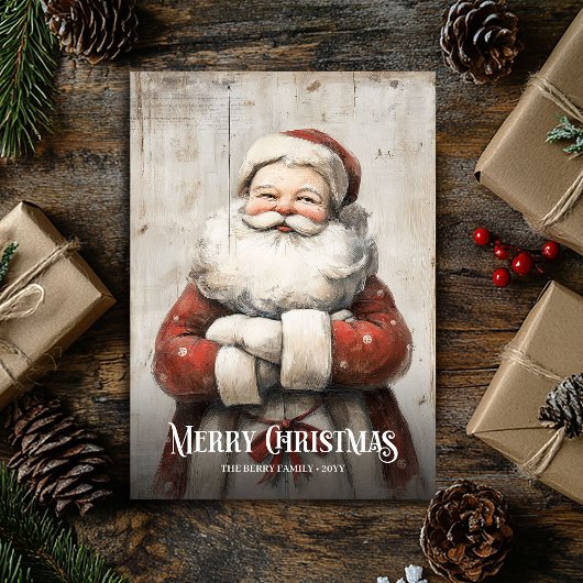 Editable Watercolor Red White Christmas Santa Card Feestdagenkaart