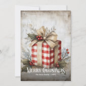 Editable Watercolor Red White Vintage Present Card Feestdagenkaart (Voorkant)