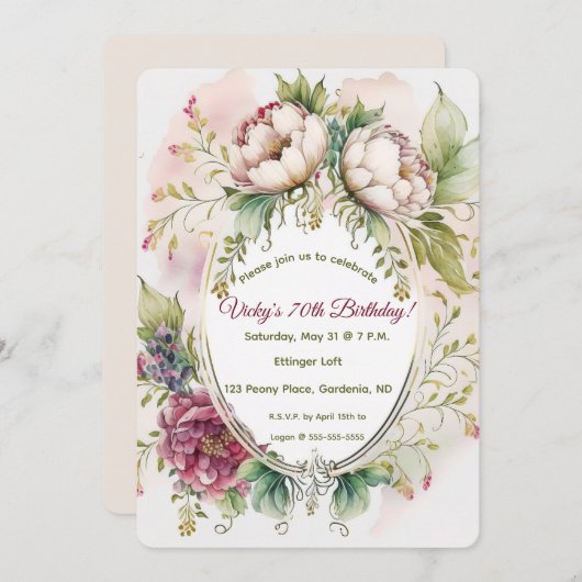 Editable Watercolour Peonies Kaart (Voorkant / Achterkant)