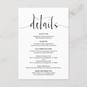 Editable Wedding Details, Black Modern Font Informatiekaartje
