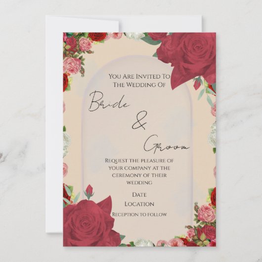 Editable Wedding Invitation – Red Floral Design Kaart (Voorkant)