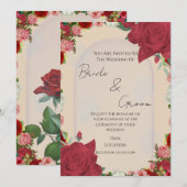 Editable Wedding Invitation – Red Floral Design Kaart (Voorkant / Achterkant)