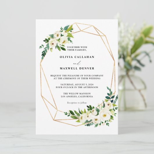 Editable Wedding Sjabloon, White & Gold Kaart (Staand voorkant)