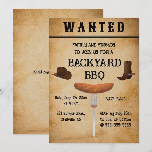Editable Western Style Backyard BBQ Kaart (Voorkant / Achterkant)